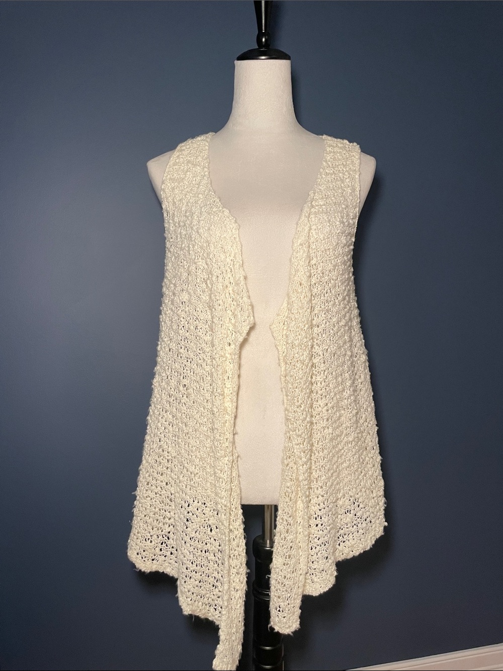Cream Open Front Knit Sweater Vest